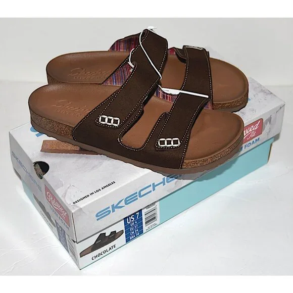 NIB Skechers Luxe Foam Relaxed Fit Sandals in Chocolate - Picture 3 of 7